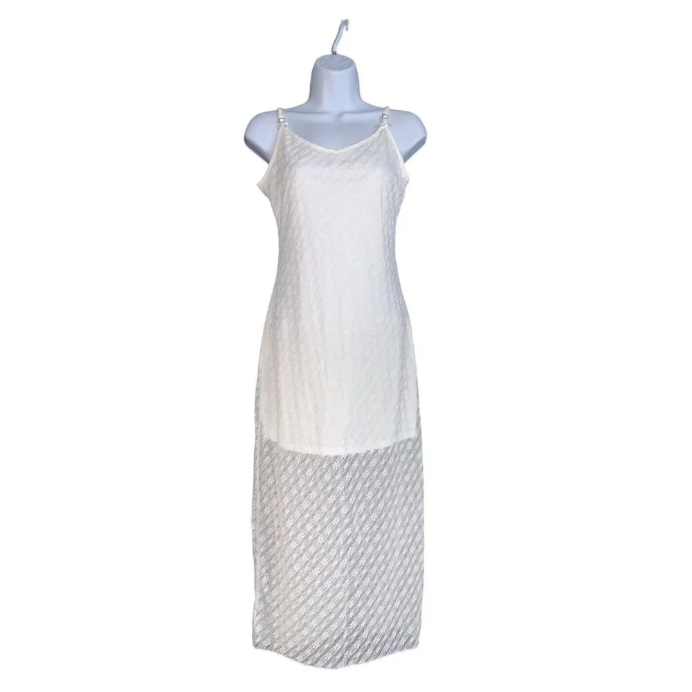 Wild Fable Junior Teens White Sleeveless Lace Textured Maxi Slip Dress Large - Picture 6 of 12